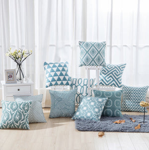 Blue Geometric Embroidered